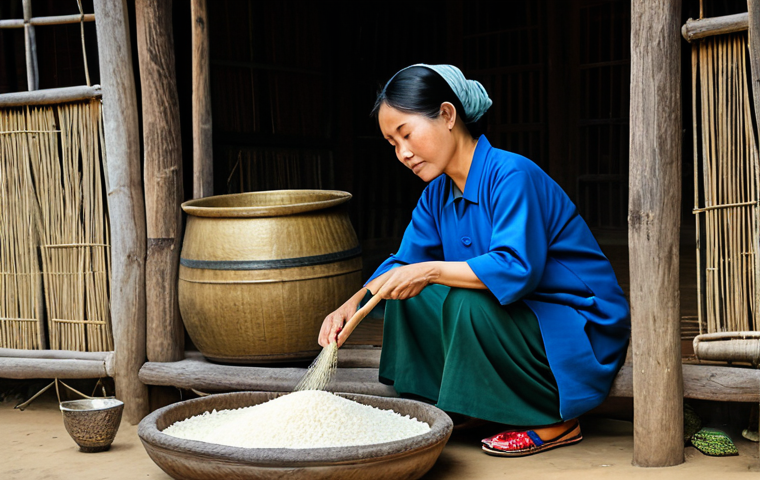 Traditional Rice Wine Production**
"A fully clothed female artisan in modest traditional Vietnamese clothing carefully tending to rice fermentation in a rustic, clean rural setting, appropriate attire, safe for work, perfect anatomy, natural proportions, family-friendly, professional photography, high quality."
**